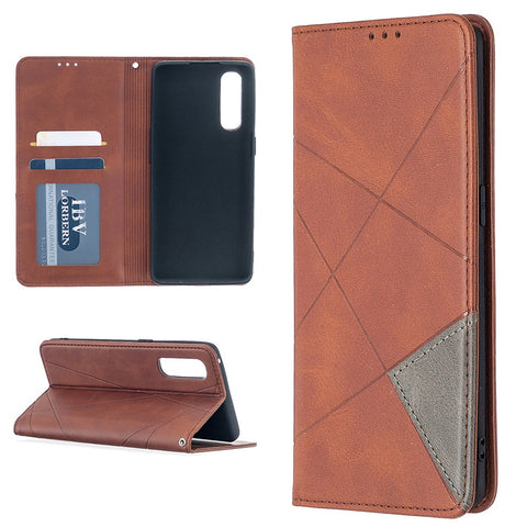 Geometric Pattern Leather Stand Case Card Holder Shell for OPPO Find X2 Neo / Reno3 Pro 5G