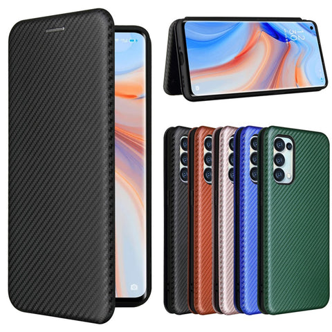 Full Coverage Auto-absorbed Carbon Fiber Leather Card Holder Cover Case for OPPO Reno 5 5G/Reno5 4G/Reno5 K/Find X3 Lite
