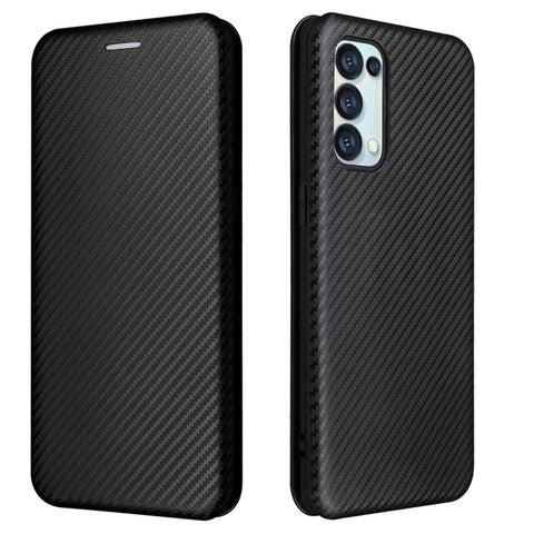 Full Coverage Auto-absorbed Carbon Fiber Leather Card Holder Cover Case for OPPO Reno 5 5G/Reno5 4G/Reno5 K/Find X3 Lite