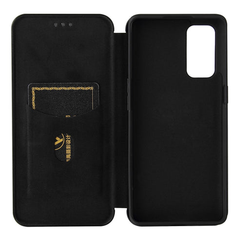 Full Coverage Auto-absorbed Carbon Fiber Leather Card Holder Cover Case for OPPO Reno 5 5G/Reno5 4G/Reno5 K/Find X3 Lite