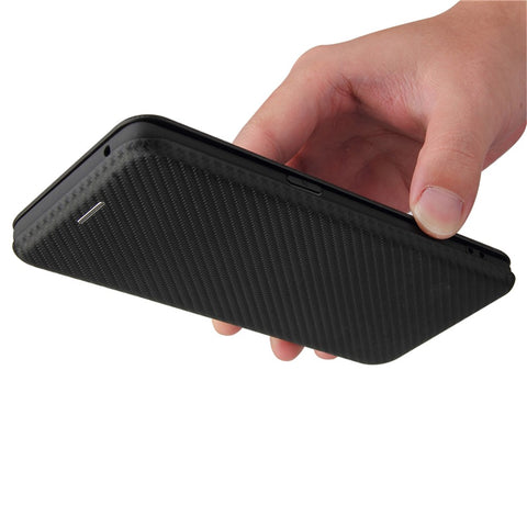 Full Coverage Auto-absorbed Carbon Fiber Leather Card Holder Cover Case for OPPO Reno 5 5G/Reno5 4G/Reno5 K/Find X3 Lite