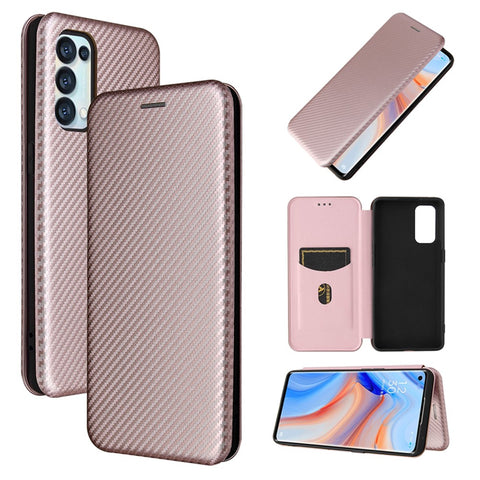 Full Coverage Auto-absorbed Carbon Fiber Leather Card Holder Cover Case for OPPO Reno 5 5G/Reno5 4G/Reno5 K/Find X3 Lite