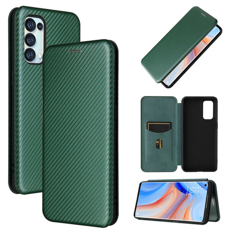 Full Coverage Auto-absorbed Carbon Fiber Leather Card Holder Cover Case for OPPO Reno 5 5G/Reno5 4G/Reno5 K/Find X3 Lite