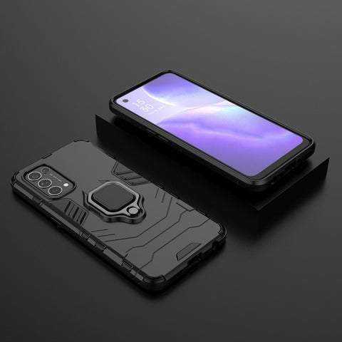 Finger Ring Kickstand Design  PC + TPU Combo Protective Shell for Oppo Reno5 5G/Find X3 Lite Hybrid Phone Case