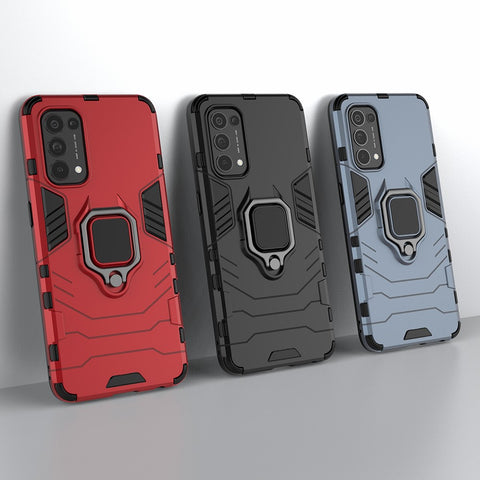 Finger Ring Kickstand Design  PC + TPU Combo Protective Shell for Oppo Reno5 5G/Find X3 Lite Hybrid Phone Case