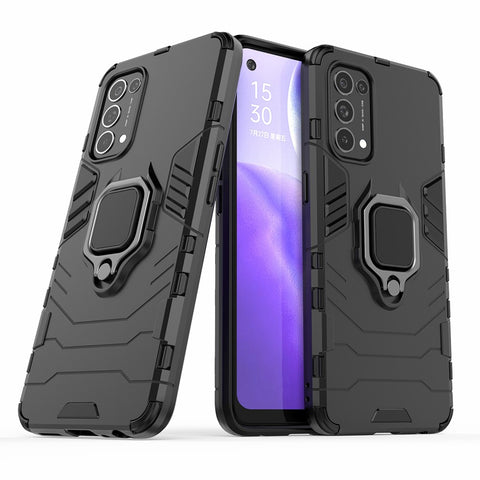 Finger Ring Kickstand Design  PC + TPU Combo Protective Shell for Oppo Reno5 5G/Find X3 Lite Hybrid Phone Case