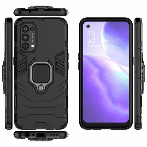 Finger Ring Kickstand Design  PC + TPU Combo Protective Shell for Oppo Reno5 5G/Find X3 Lite Hybrid Phone Case