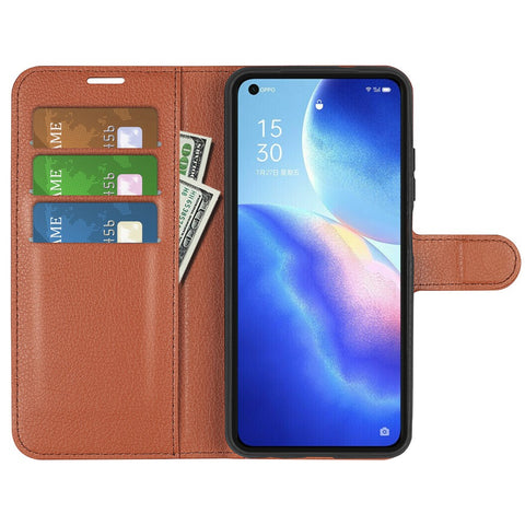 Litchi Texture Leather Phone Protective Cover with Wallet Stand Design for Oppo Reno5 5G / Reno5 4G / Reno5 K / Find X3 Lite