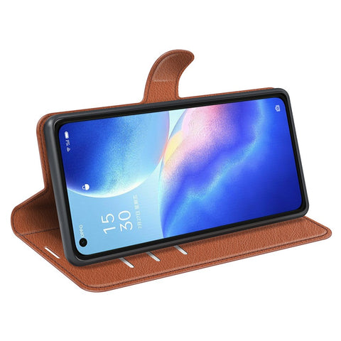 Litchi Texture Leather Phone Protective Cover with Wallet Stand Design for Oppo Reno5 5G / Reno5 4G / Reno5 K / Find X3 Lite