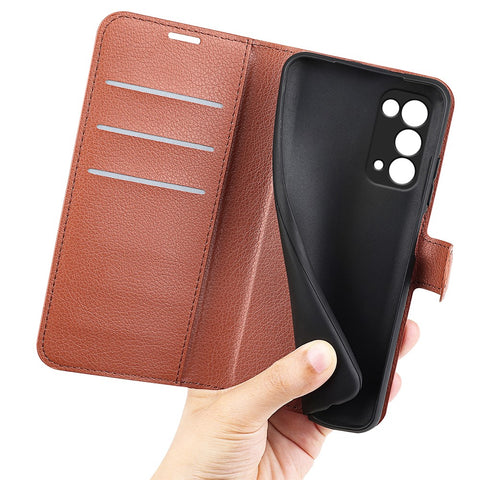 Litchi Texture Leather Phone Protective Cover with Wallet Stand Design for Oppo Reno5 5G / Reno5 4G / Reno5 K / Find X3 Lite