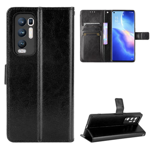 Crazy Horse Wallet Stand Leather Case with Strap for Oppo Reno5 Pro+ 5G / Find X3 Neo