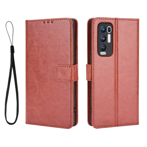 Crazy Horse Wallet Stand Leather Case with Strap for Oppo Reno5 Pro+ 5G / Find X3 Neo