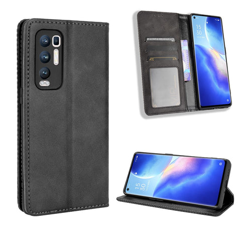 Vintage Style PU Leather Wallet Case for OPPO Reno5 Pro Plus/Find X3 Neo