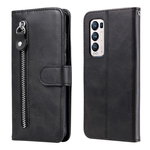 Zipper Pocket Full-Protection Leather Wallet Stand Phone Case Shell for Oppo Reno5 Pro+ 5G/Find X3 Neo