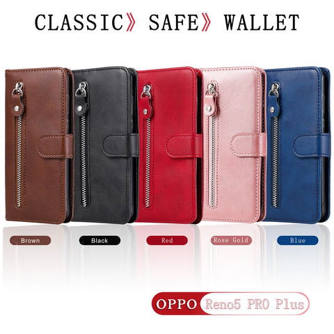 Zipper Pocket Full-Protection Leather Wallet Stand Phone Case Shell for Oppo Reno5 Pro+ 5G/Find X3 Neo