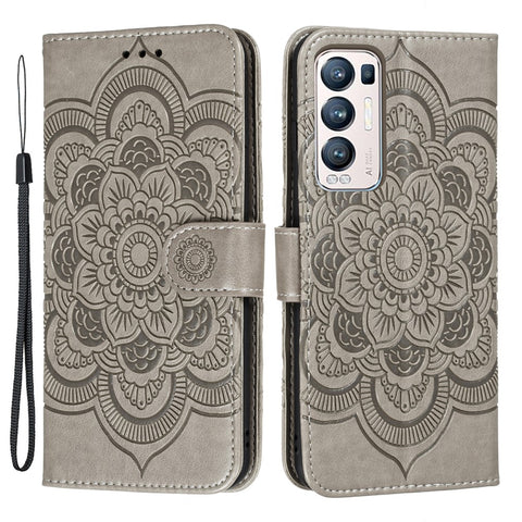 Imprint Mandala Flower Stand Leather Case for Oppo Find X3 Neo / Oppo Reno5 Pro+ 5G