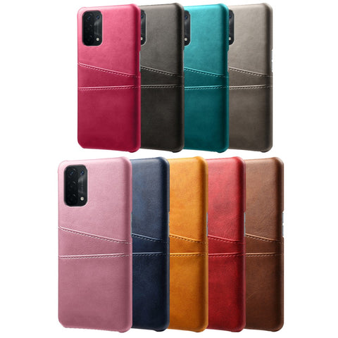 Double Card Slots PU Leather Coated PC Shell Cover Case for Oppo A74 5G / A54 5G / A93 5G