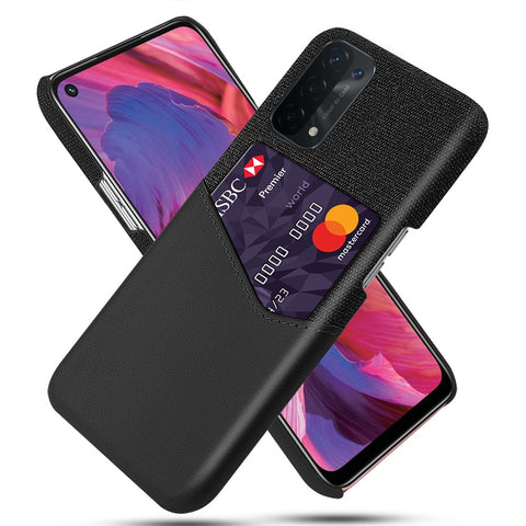 Cloth Texture Leather Coated Hard PC Back Cover with Card Holder for Oppo A74 5G / A54 5G / A93 5G