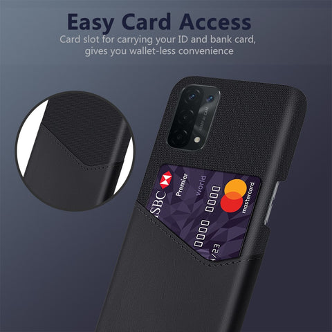 Cloth Texture Leather Coated Hard PC Back Cover with Card Holder for Oppo A74 5G / A54 5G / A93 5G
