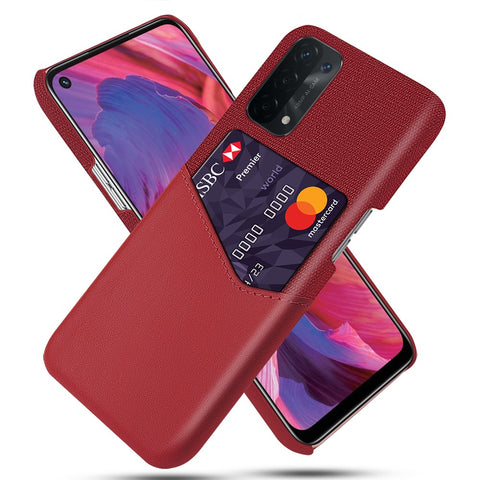Cloth Texture Leather Coated Hard PC Back Cover with Card Holder for Oppo A74 5G / A54 5G / A93 5G