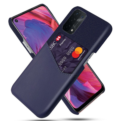 Cloth Texture Leather Coated Hard PC Back Cover with Card Holder for Oppo A74 5G / A54 5G / A93 5G