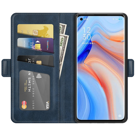 Magnetic Double Clasp Leather Wallet Case for OPPO Reno5 Pro Plus 5G/Find X3 Neo