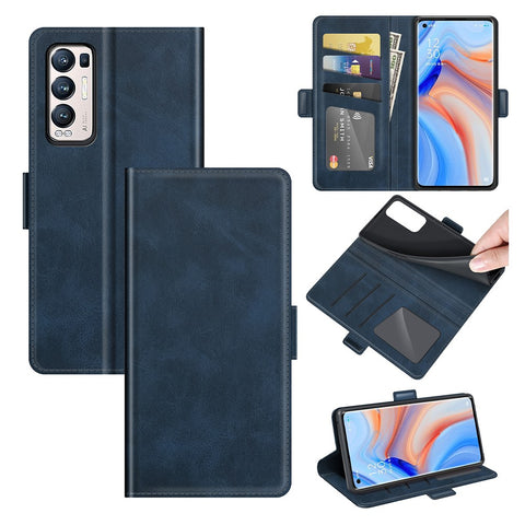 Magnetic Double Clasp Leather Wallet Case for OPPO Reno5 Pro Plus 5G/Find X3 Neo