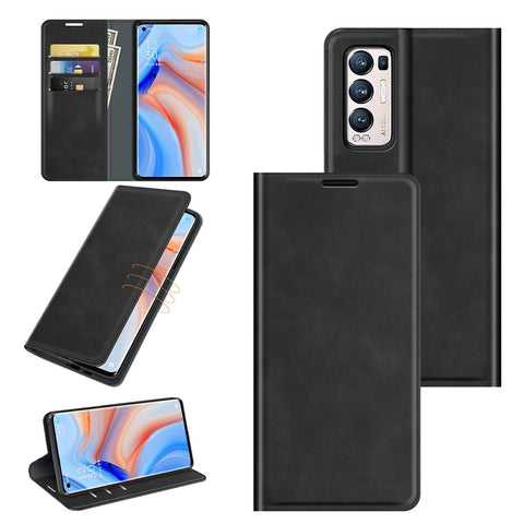 Silky Touch Leather Wallet Stand Case for OPPO Reno5 Pro Plus 5G/Find X3 Neo