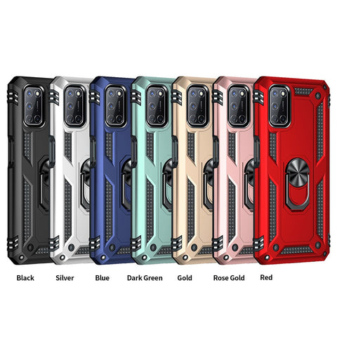 Anti-Fall Phone Hybrid PC + TPU + Metal Phone Case with Finger Ring Kickstand for Oppo A72 / A52 / A92
