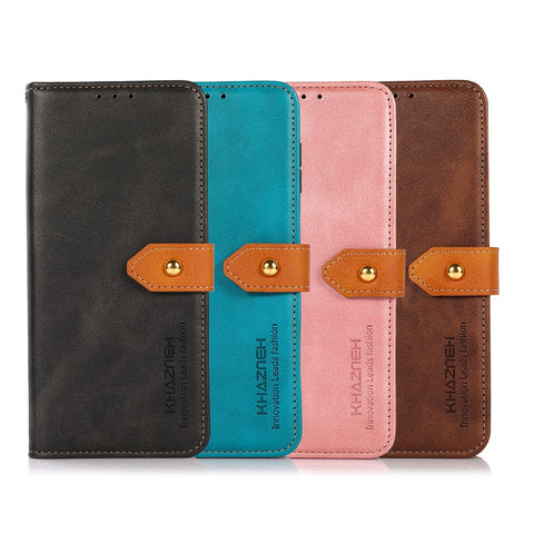 KHAZNEH Golden Magnetic Clasp Dual Color PU Leather Wallet Stand  Phone Case for Oppo A54 5G / A74 5G / A93 5G