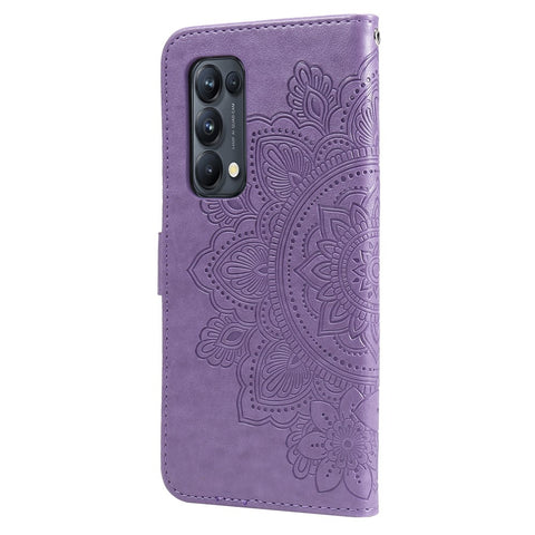 Imprint Flowers Pattern PU Leather Phone Wallet Stand Case with Lanyard for Oppo Find X3 Neo/Reno5 Pro+ 5G