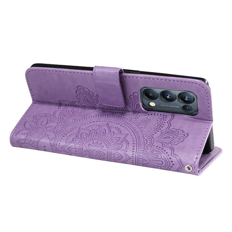 Imprint Flowers Pattern PU Leather Phone Wallet Stand Case with Lanyard for Oppo Find X3 Neo/Reno5 Pro+ 5G