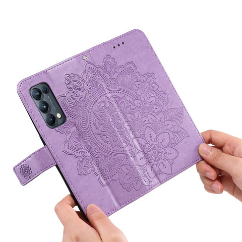 Imprint Flowers Pattern PU Leather Phone Wallet Stand Case with Lanyard for Oppo Find X3 Neo/Reno5 Pro+ 5G