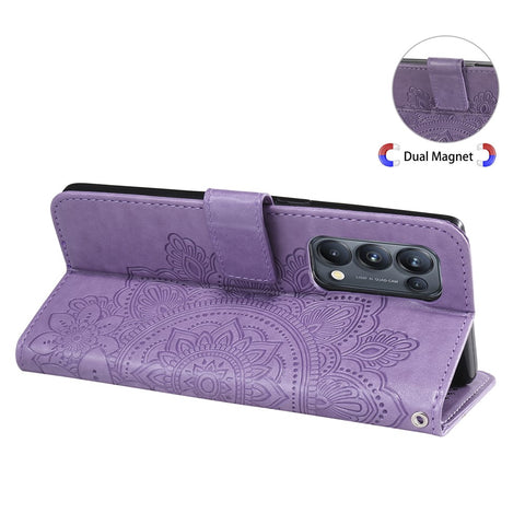 Imprint Flowers Pattern PU Leather Phone Wallet Stand Case with Lanyard for Oppo Find X3 Neo/Reno5 Pro+ 5G