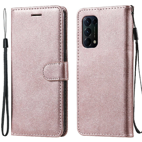 For Oppo Reno5 4G / Reno5 5G / Reno5 K / Find X3 Lite Case Solid Color Leather Mobile Cover Wallet Stand with Strap