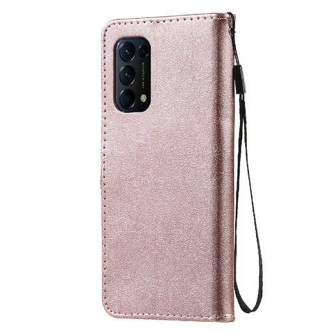 For Oppo Reno5 4G / Reno5 5G / Reno5 K / Find X3 Lite Case Solid Color Leather Mobile Cover Wallet Stand with Strap