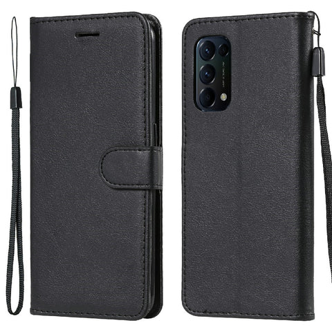 For Oppo Reno5 4G / Reno5 5G / Reno5 K / Find X3 Lite Case Solid Color Leather Mobile Cover Wallet Stand with Strap