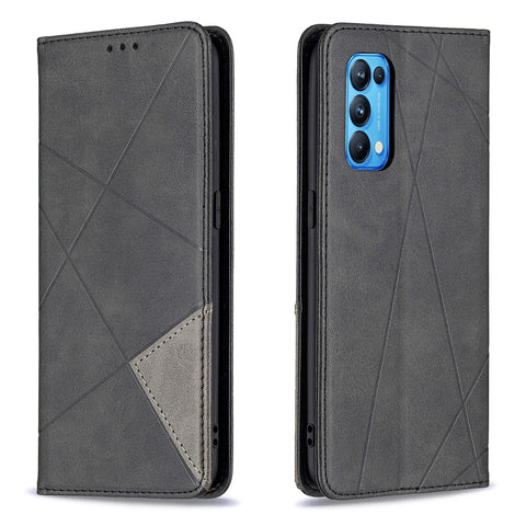 For Oppo Reno5 4G / Reno5 5G / Reno5 K / Find X3 Lite Rhombus-Like Imprinting Leather Stand Case Shell with Card Holder Design