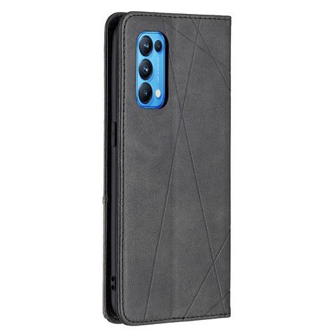 For Oppo Reno5 4G / Reno5 5G / Reno5 K / Find X3 Lite Rhombus-Like Imprinting Leather Stand Case Shell with Card Holder Design