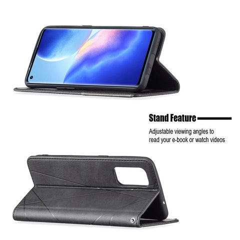 For Oppo Reno5 4G / Reno5 5G / Reno5 K / Find X3 Lite Rhombus-Like Imprinting Leather Stand Case Shell with Card Holder Design
