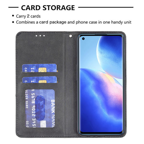 For Oppo Reno5 4G / Reno5 5G / Reno5 K / Find X3 Lite Rhombus-Like Imprinting Leather Stand Case Shell with Card Holder Design