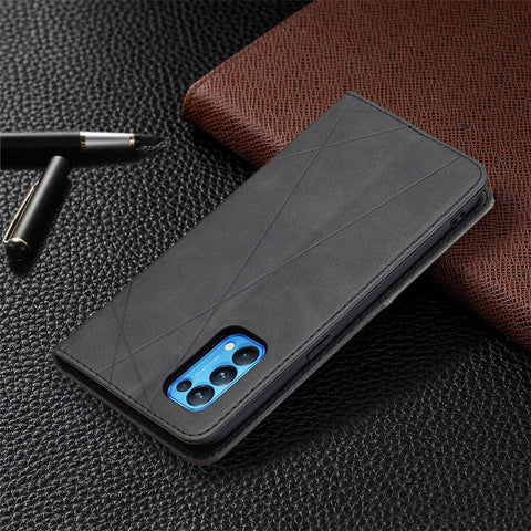 For Oppo Reno5 4G / Reno5 5G / Reno5 K / Find X3 Lite Rhombus-Like Imprinting Leather Stand Case Shell with Card Holder Design