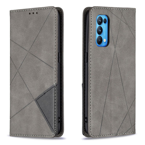 For Oppo Reno5 4G / Reno5 5G / Reno5 K / Find X3 Lite Rhombus-Like Imprinting Leather Stand Case Shell with Card Holder Design