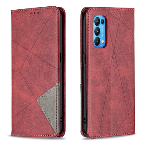 For Oppo Reno5 4G / Reno5 5G / Reno5 K / Find X3 Lite Rhombus-Like Imprinting Leather Stand Case Shell with Card Holder Design