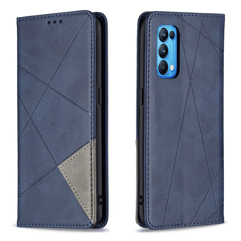 For Oppo Reno5 4G / Reno5 5G / Reno5 K / Find X3 Lite Rhombus-Like Imprinting Leather Stand Case Shell with Card Holder Design