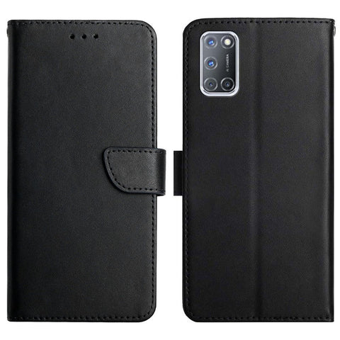 For Oppo A52/A72/A92 Solid Color Nappa Texture Genuine Leather Outer Cover + Soft TPU Inner Shell with Stand Wallet