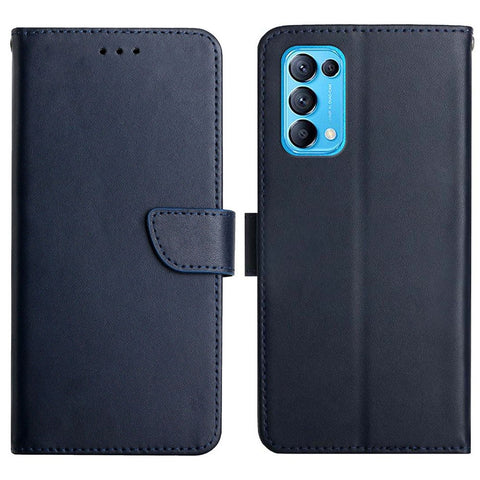 Solid Color Genuine Leather Nappa Texture Case Magnetic Closure Shockproof Wallet Folio Flip Protective Phone Cover with Stand for Oppo Reno5 4G/5G/Reno5 K/Find X3 Lite