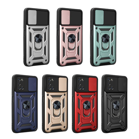 Ring Holder Kickstand Camera Slide Cover Design PC + TPU Phone Back Cover Case for OPPO A52/A72/A92