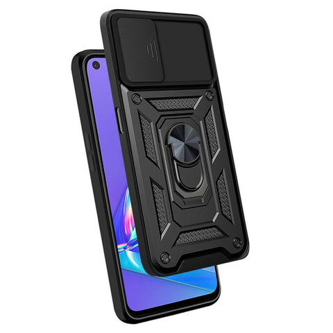 Ring Holder Kickstand Camera Slide Cover Design PC + TPU Phone Back Cover Case for OPPO A52/A72/A92