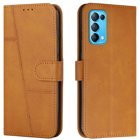 Stitching Lines Anti-fingerprint PU Leather Phone Protector Stand Wallet Cover Case for Oppo Reno5 4G/5G/Reno5 K/Find X3 Lite